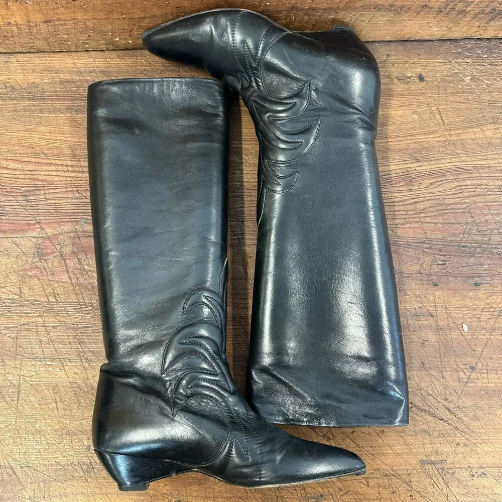 Walter Steiger Black Leather Knee High Boots Size 37 - Picture 9 of 13